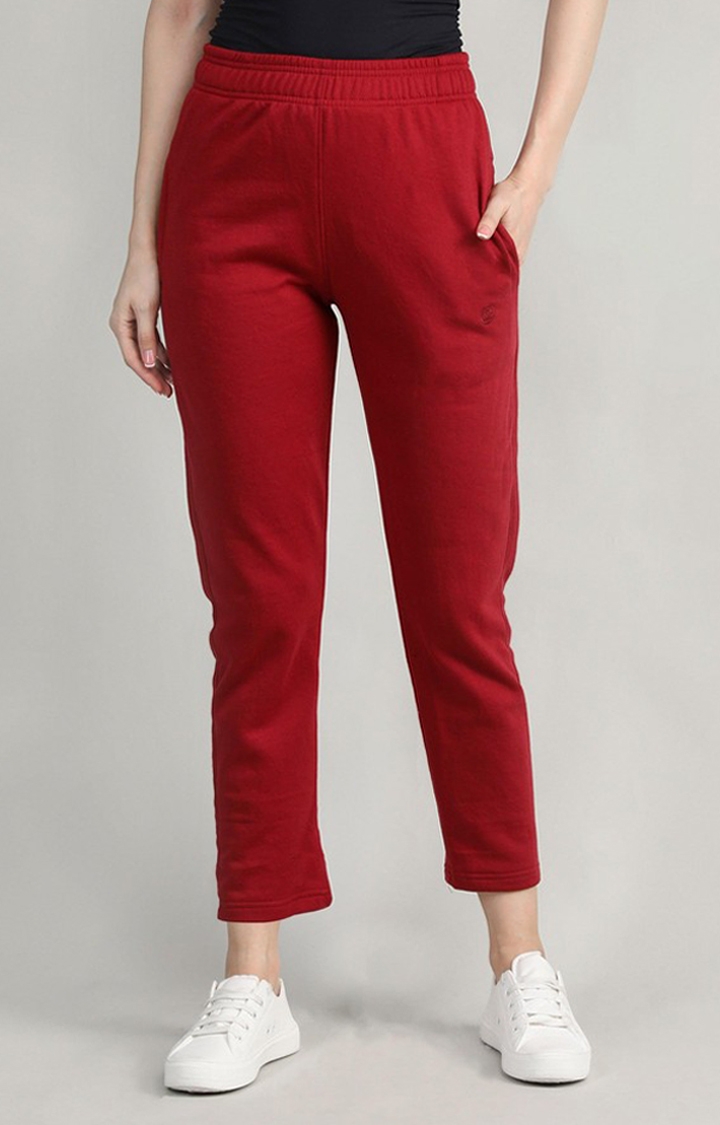 CHKOKKO | Women's  Red Solid Polycotton Trackpants