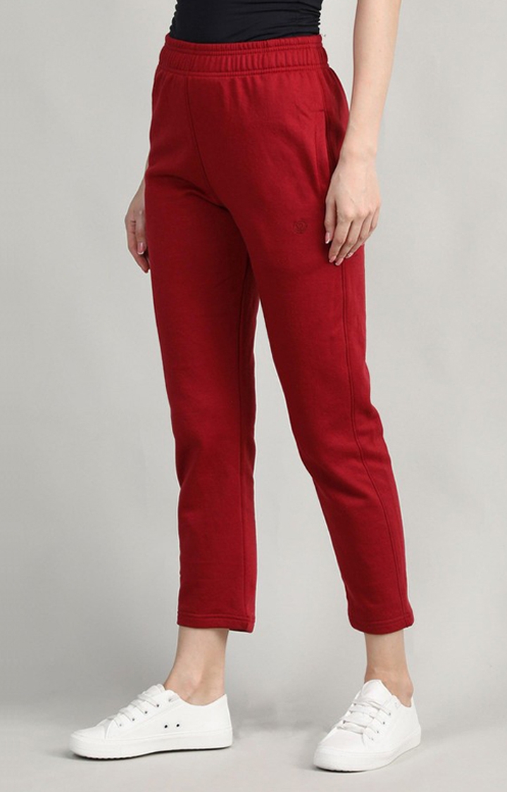 Women's  Red Solid Polycotton Trackpants