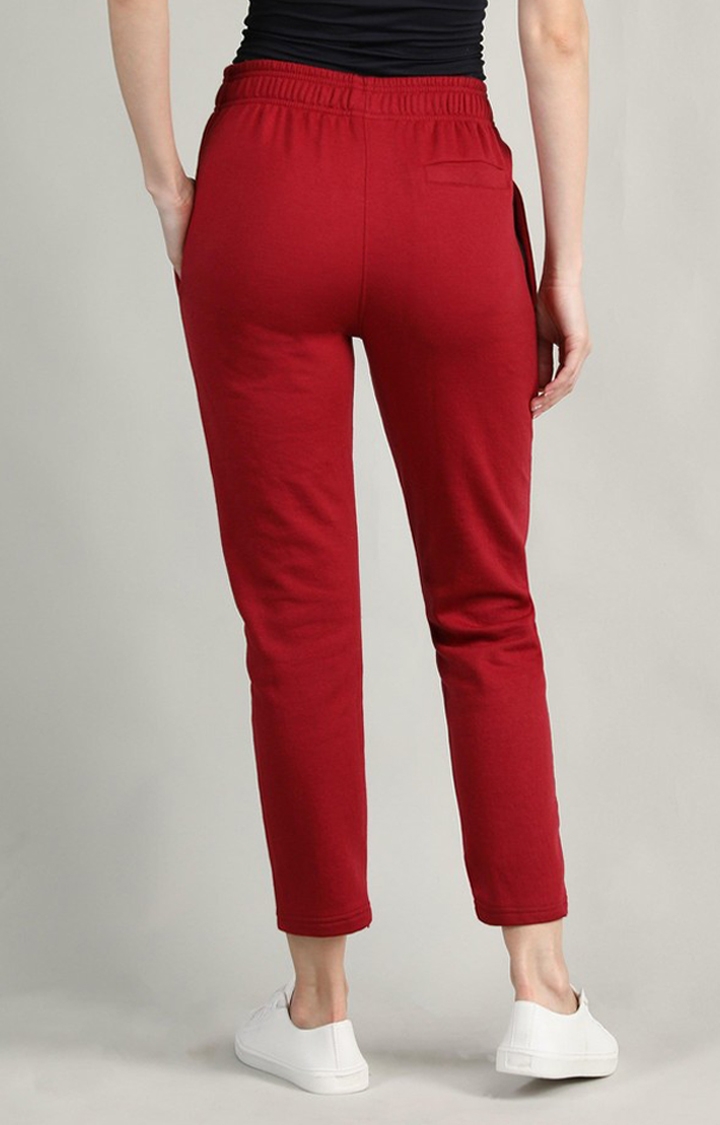 Women's  Red Solid Polycotton Trackpants