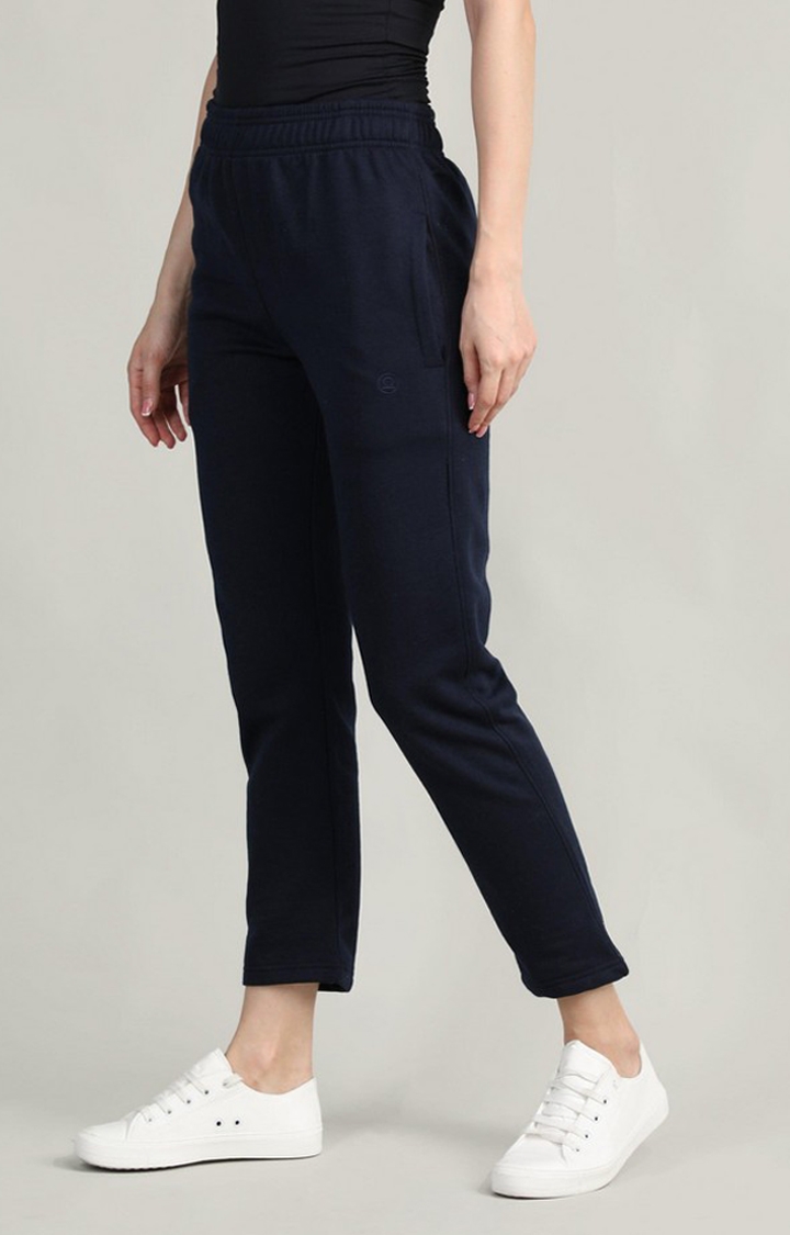Women's  Blue Solid Polycotton Trackpants