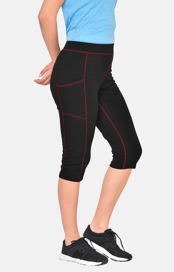 CHKOKKO | Women's  Black Solid Polyester Yoga Pants 3