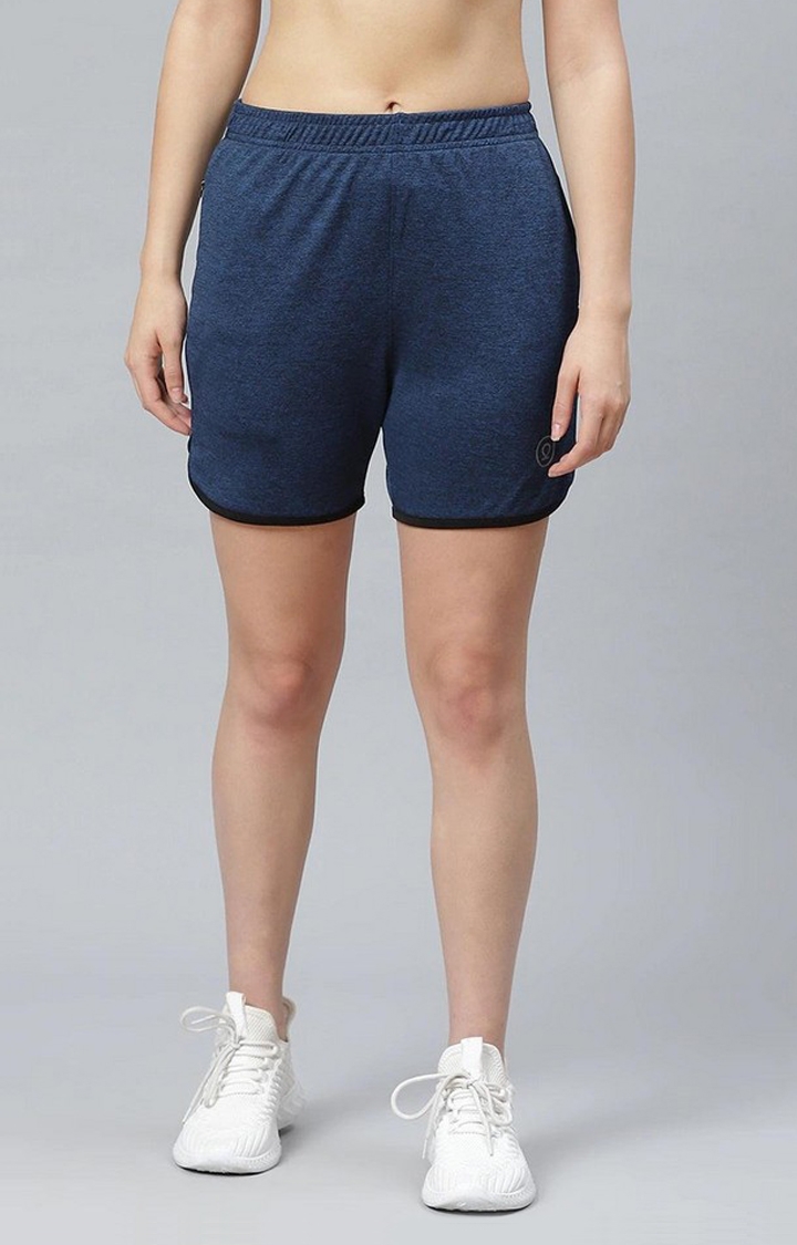 Women's  Blue Solid Polyester Activewear Shorts