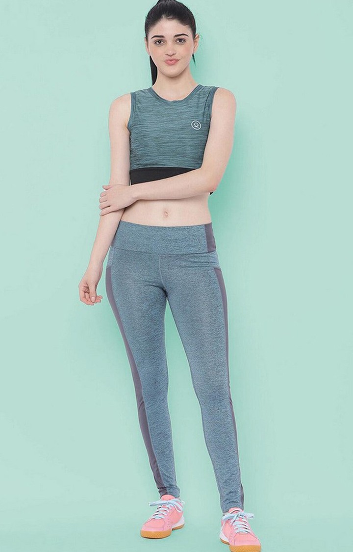 Women's  Blue Solid Polyester Tights