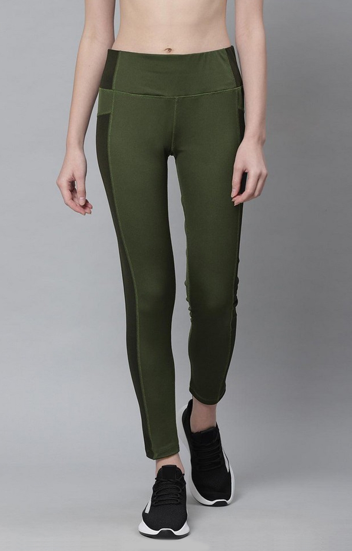Women's  Green Solid Polyester Tights