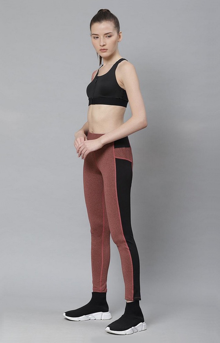 Women's  Orange Solid Polyester Tights