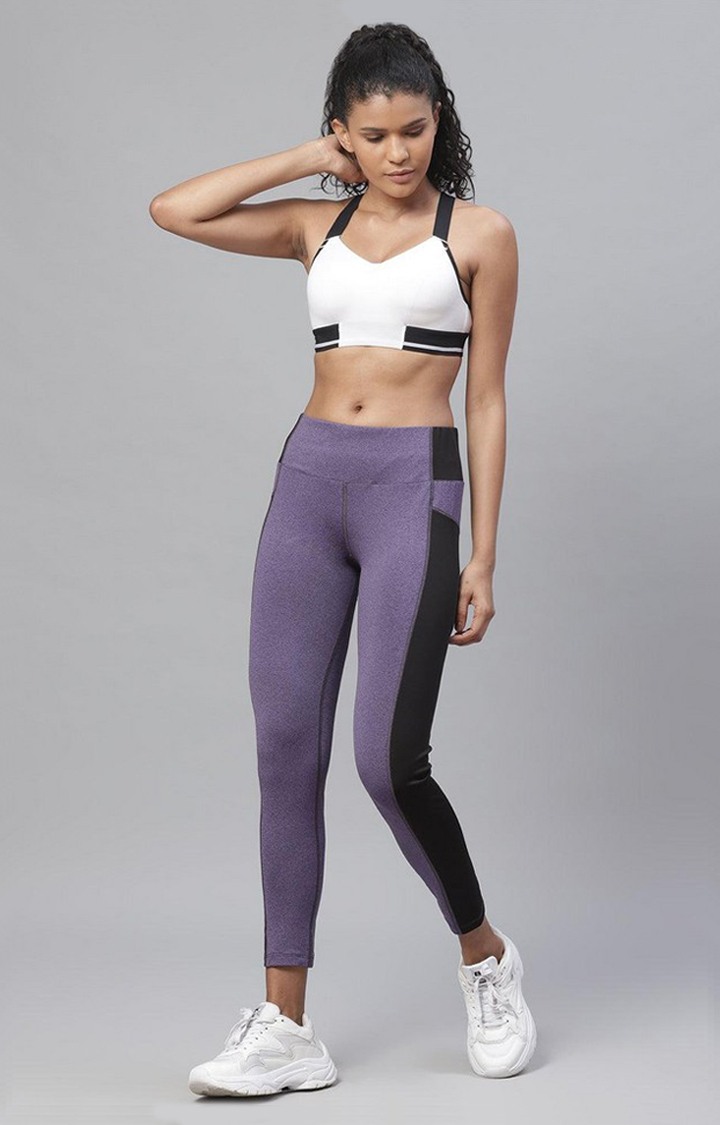 Women's  Purple Solid Polyester Tights