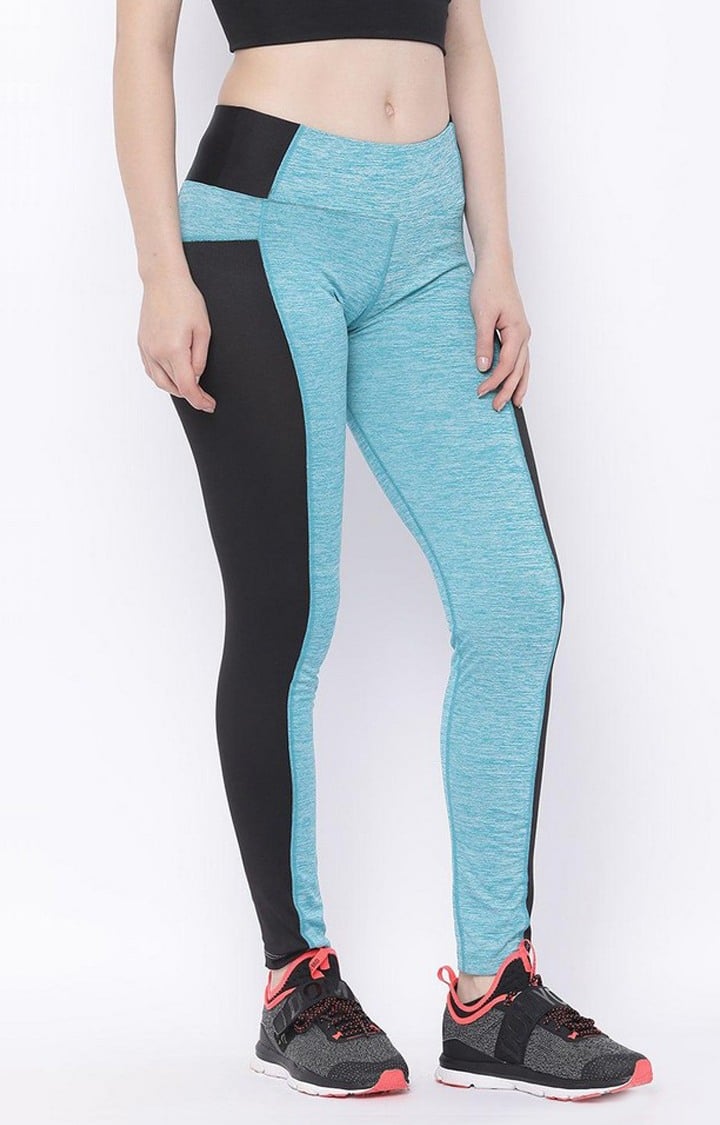 Women's  Blue Solid Polyester Tights