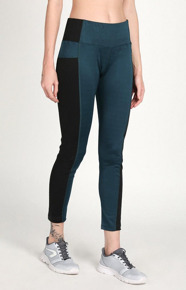 Women's  Blue Solid Polyester Tights