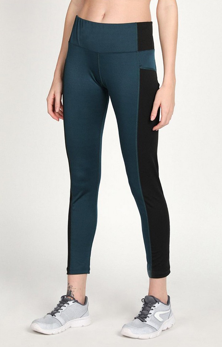 Women's  Blue Solid Polyester Tights