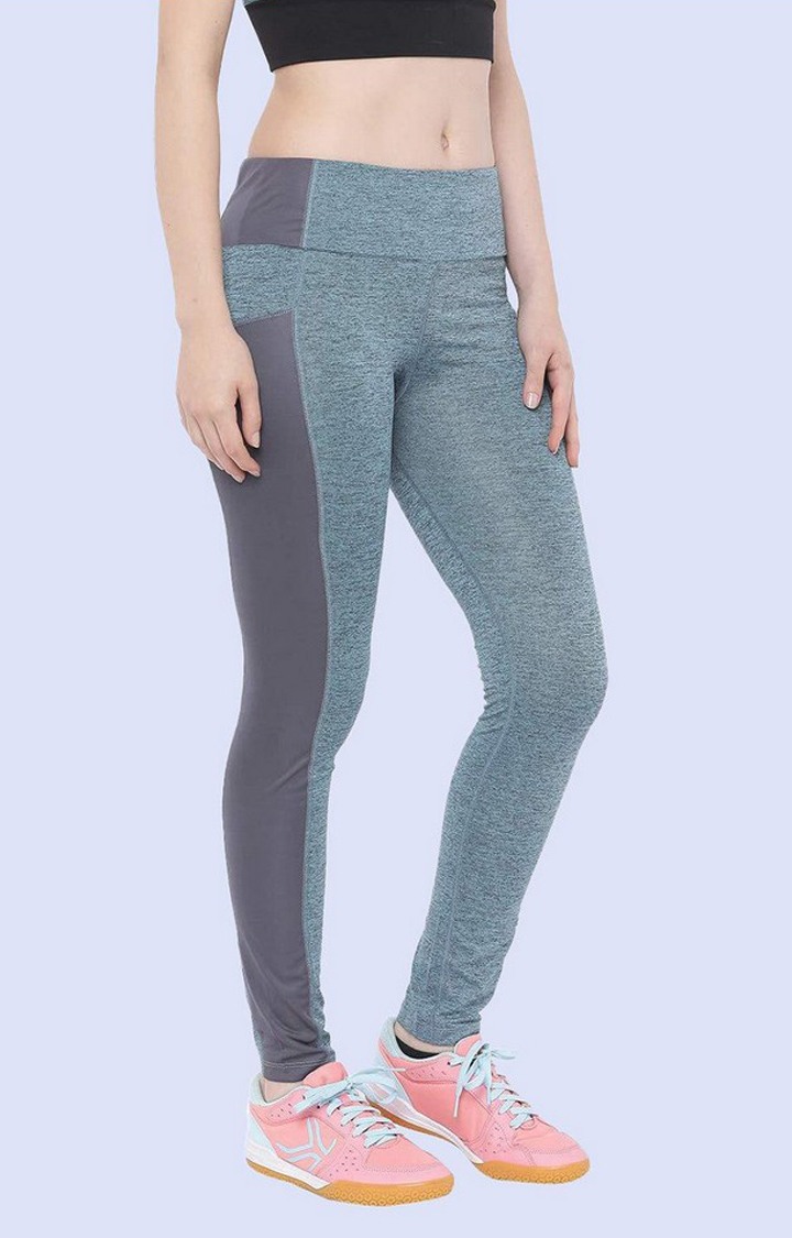 Women's  Blue Solid Polyester Tights