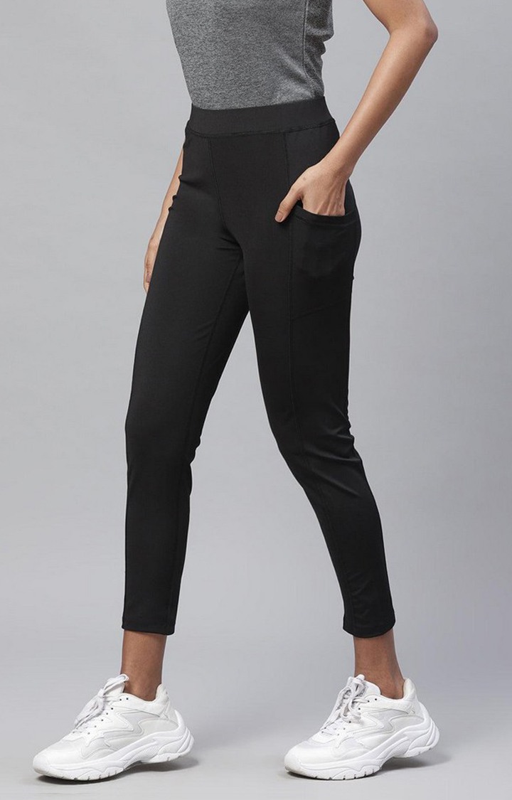 Women's  Black Solid Polyester Tights