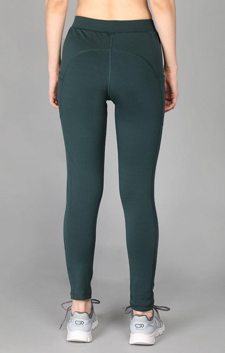 Women's  Green Solid Polyester Tights