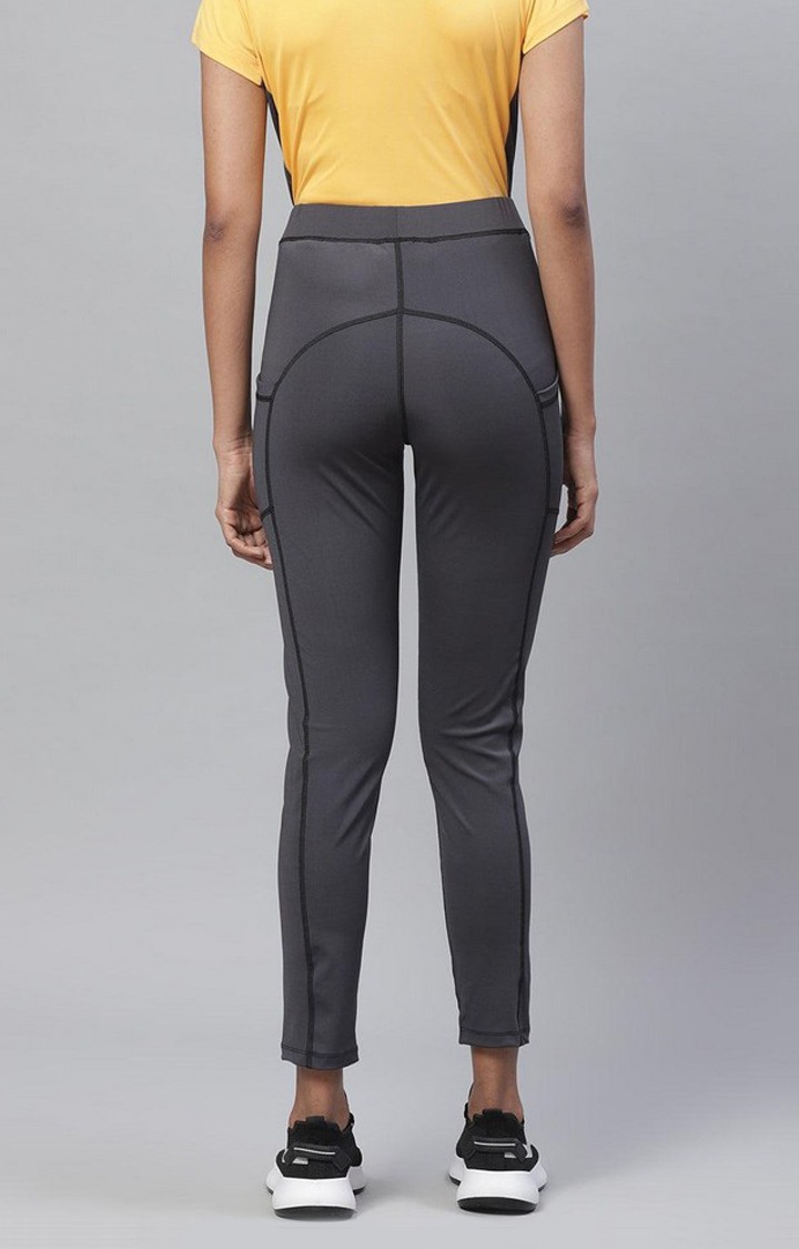 Women's  Grey Solid Polyester Tights