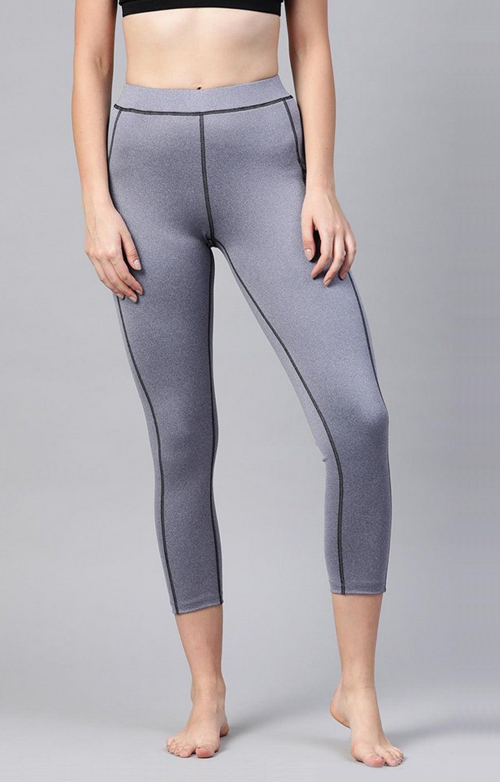Women's  Blue Solid Polyester Tights