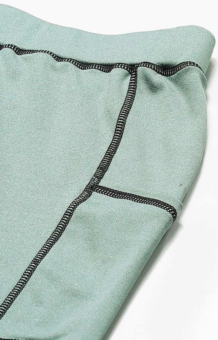 Women's  Green Solid Polyester Tights