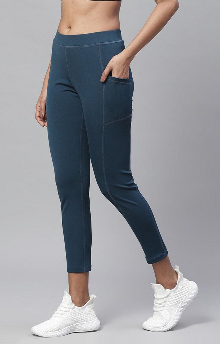 Women's  Blue Solid Polyester Tights