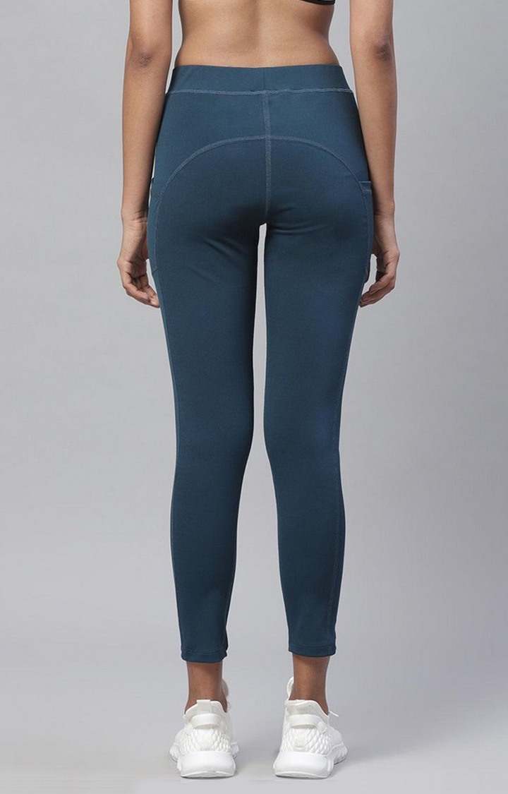 Women's  Blue Solid Polyester Tights