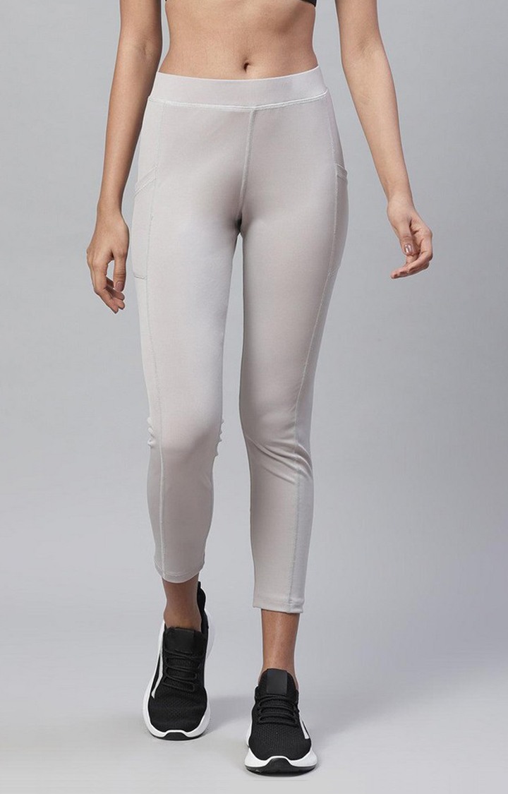 Women's  Grey Solid Polyester Tights