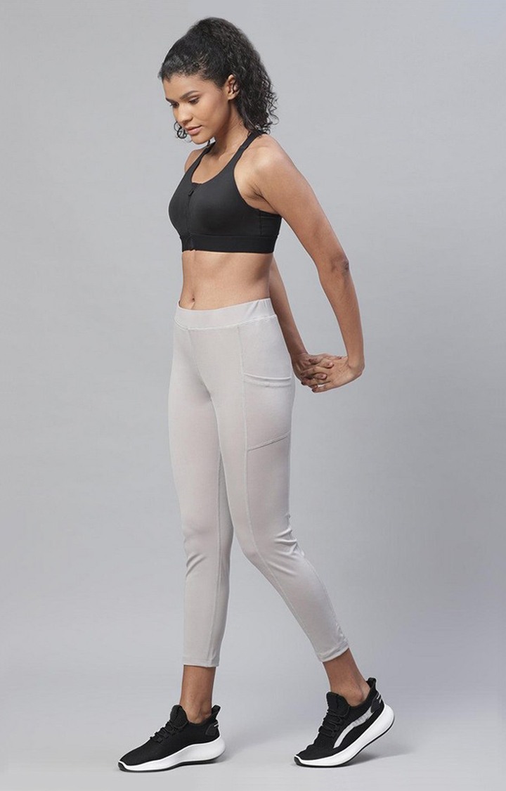 Women's  Grey Solid Polyester Tights