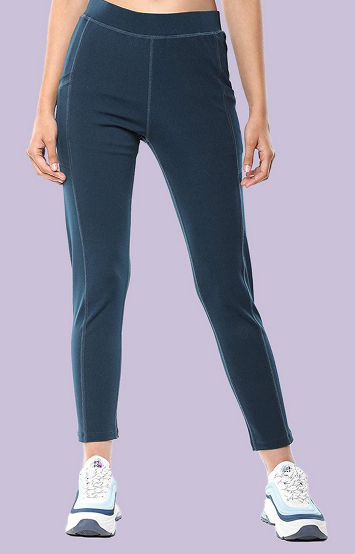 Women's  Blue Solid Polyester Tights