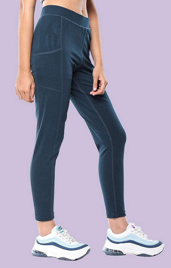Women's  Blue Solid Polyester Tights