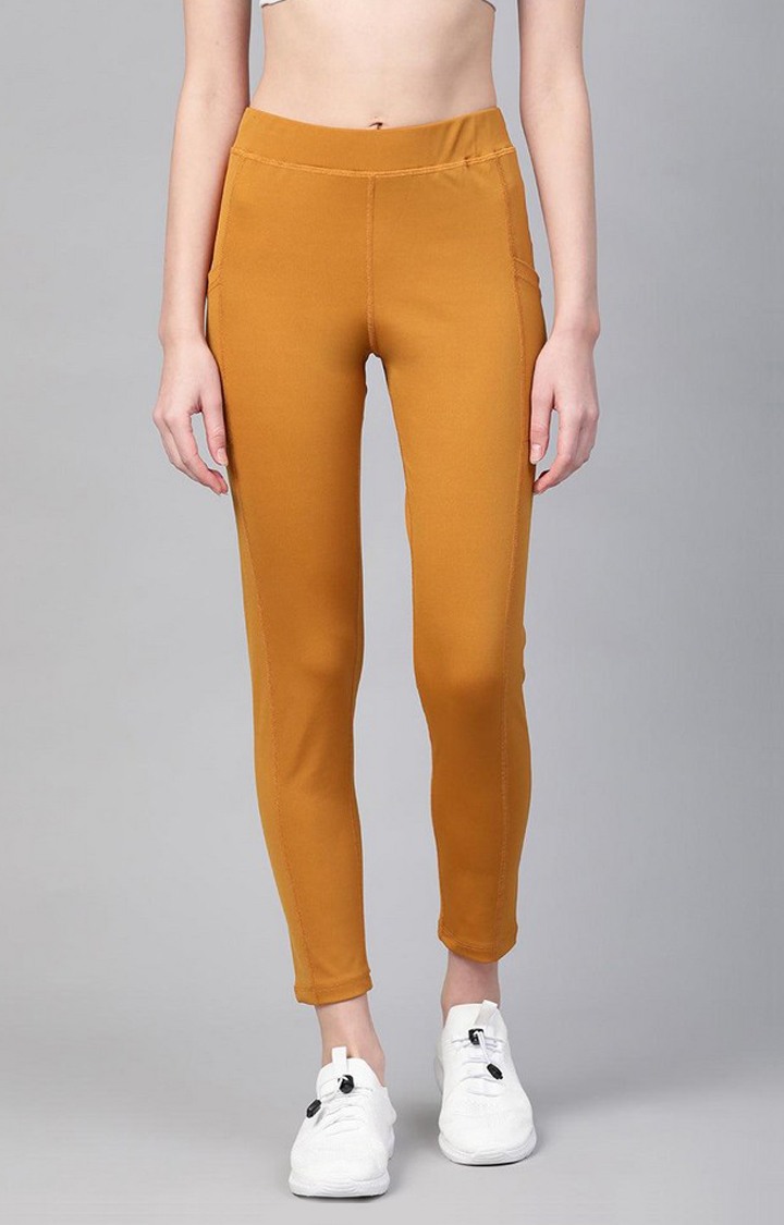 CHKOKKO | Women's  Yellow Solid Polyester Tights