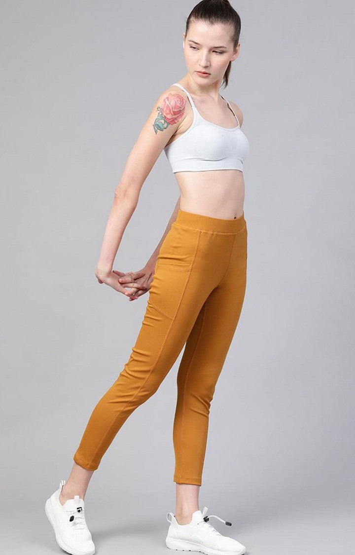 Women's  Yellow Solid Polyester Tights