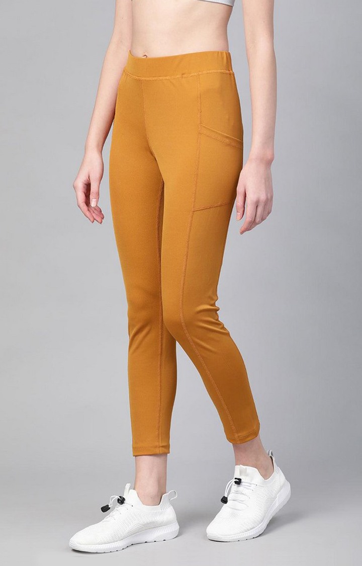 Women's  Yellow Solid Polyester Tights