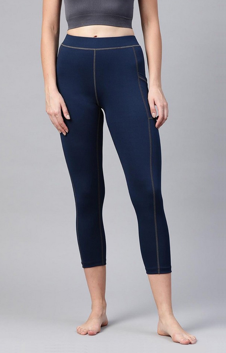 CHKOKKO | Women's  Blue Solid Polyester Tights
