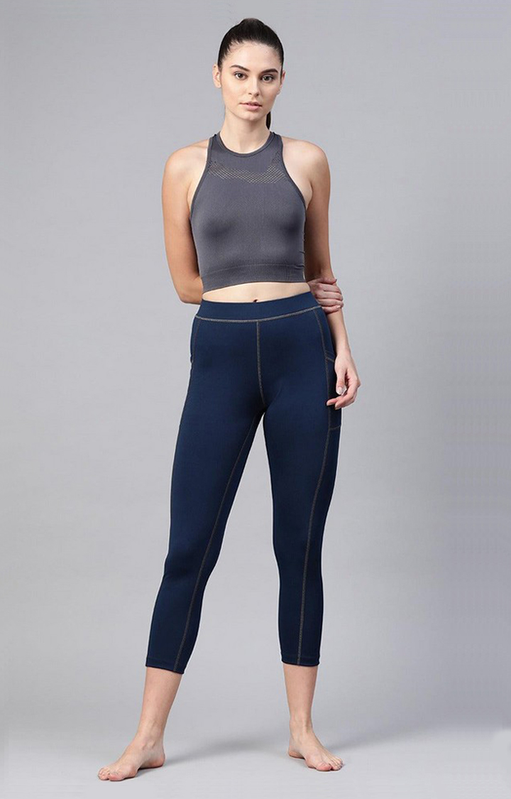 Women's  Blue Solid Polyester Tights