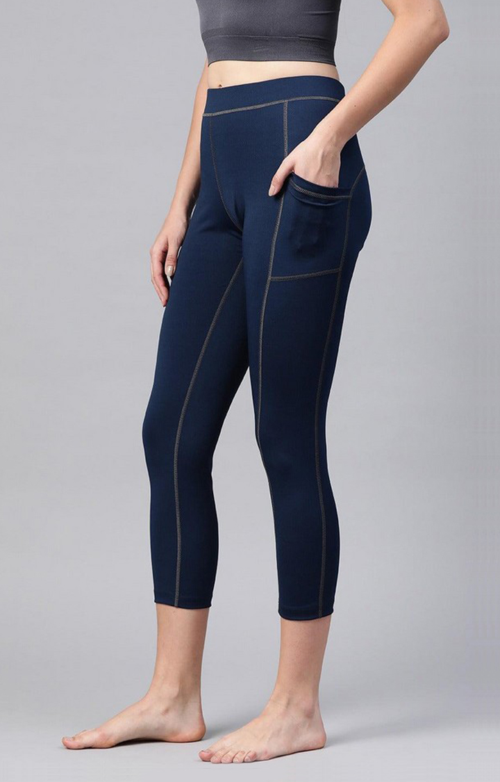 Women's  Blue Solid Polyester Tights