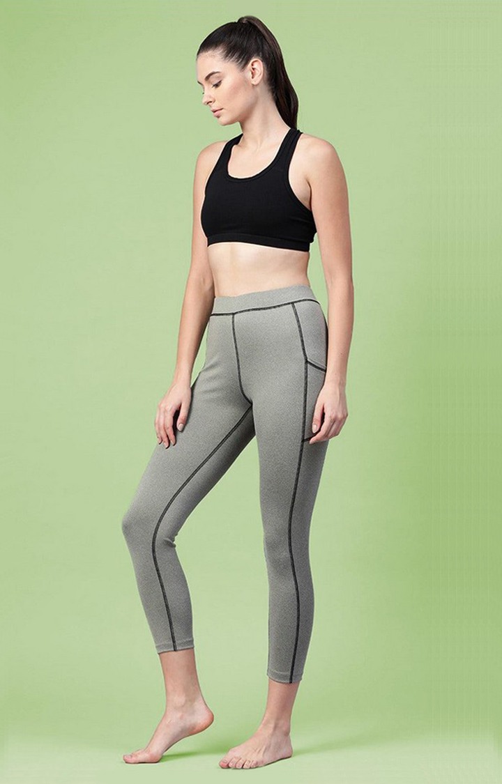 Women's  Green Solid Polyester Tights