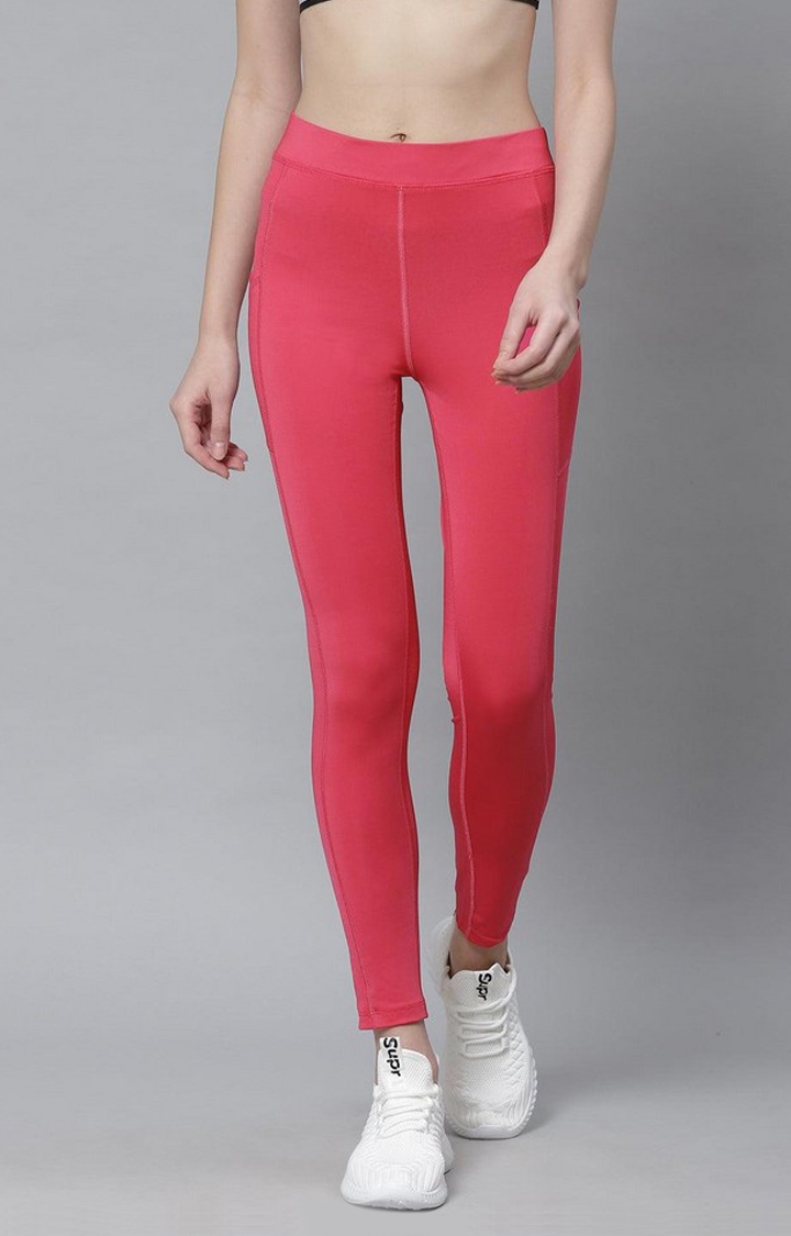 Women's  Pink Solid Polyester Tights