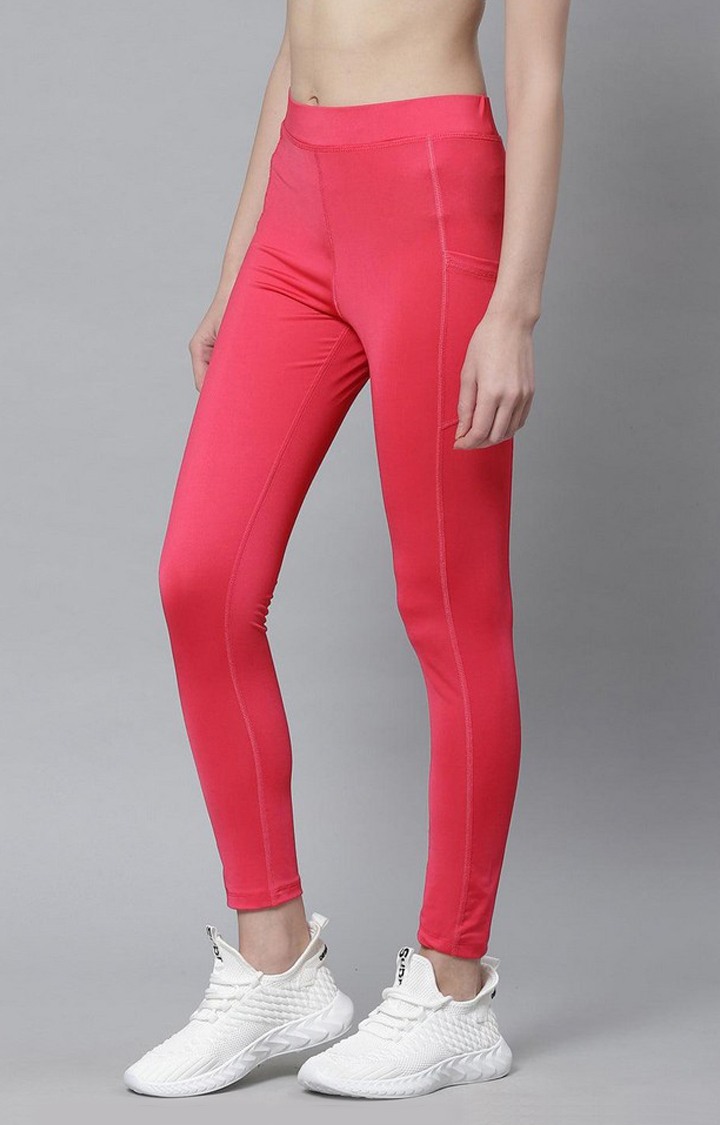 Women's  Pink Solid Polyester Tights