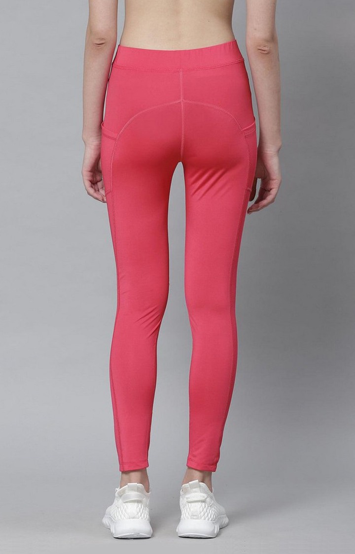 Women's  Pink Solid Polyester Tights