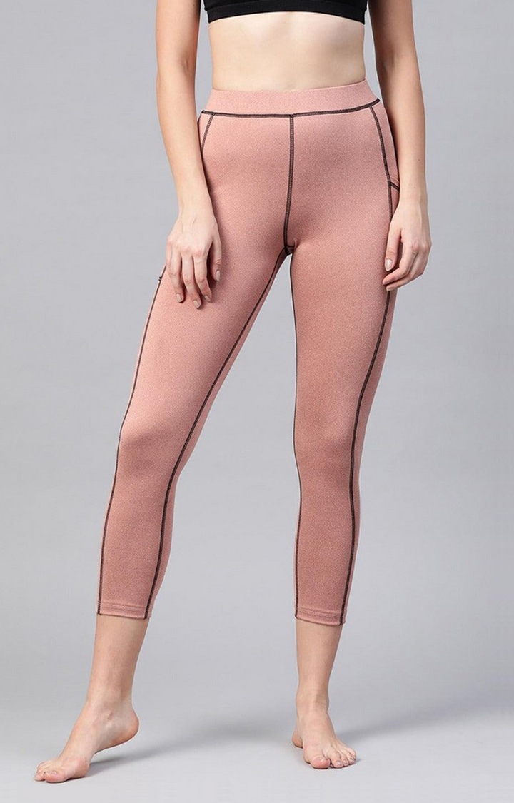 Women's  Orange Solid Polyester Tights