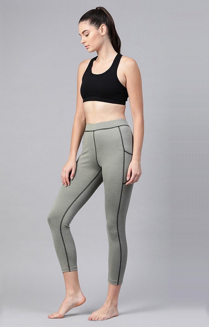 Women's  Green Solid Polyester Tights