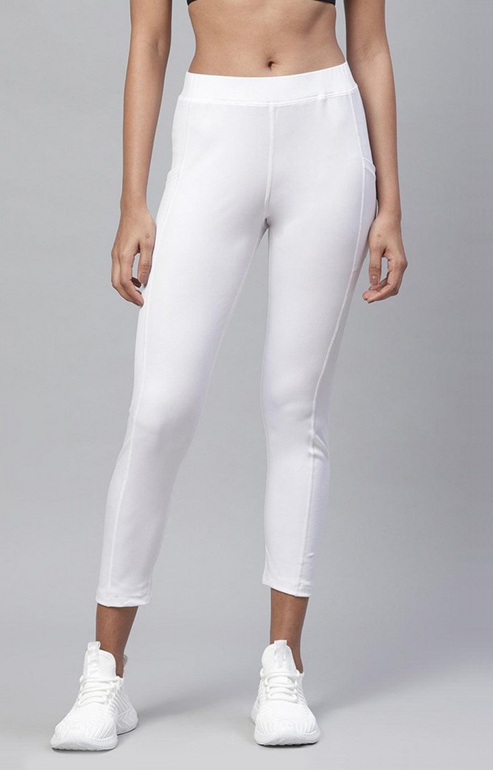 Women's  White Solid Polyester Tights