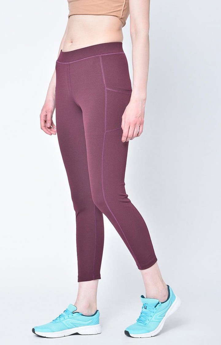 Women's  Red Solid Polyester Tights
