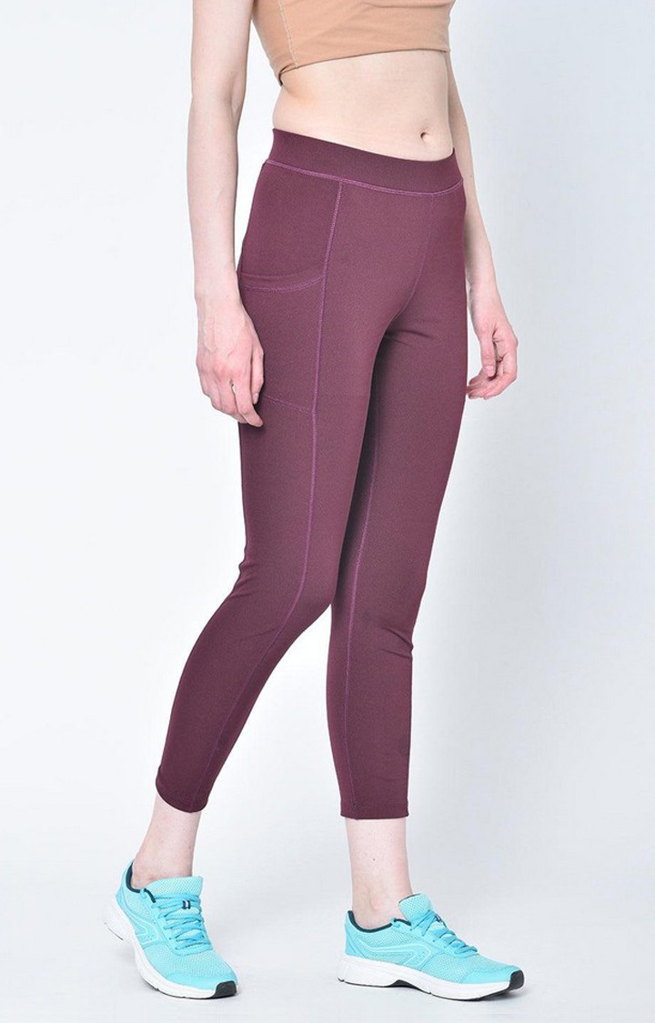 Women's  Red Solid Polyester Tights