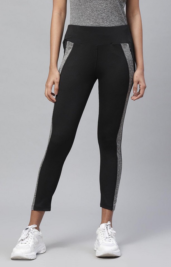 Women's Black Solid Polyester Tights