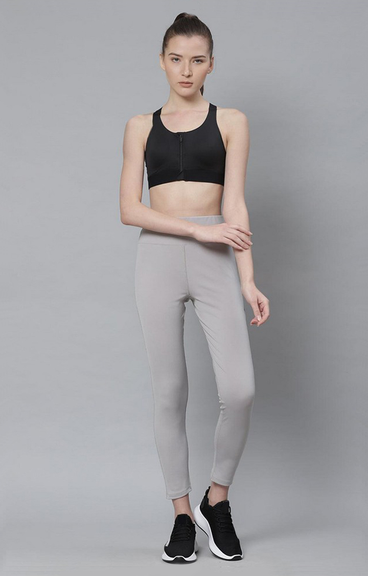 Women's  Grey Solid Polyester Tights