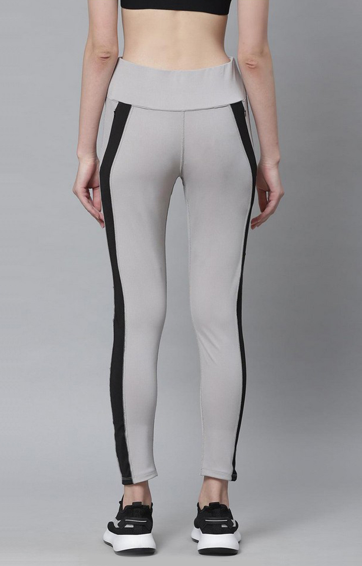 Women's  Grey Solid Polyester Tights