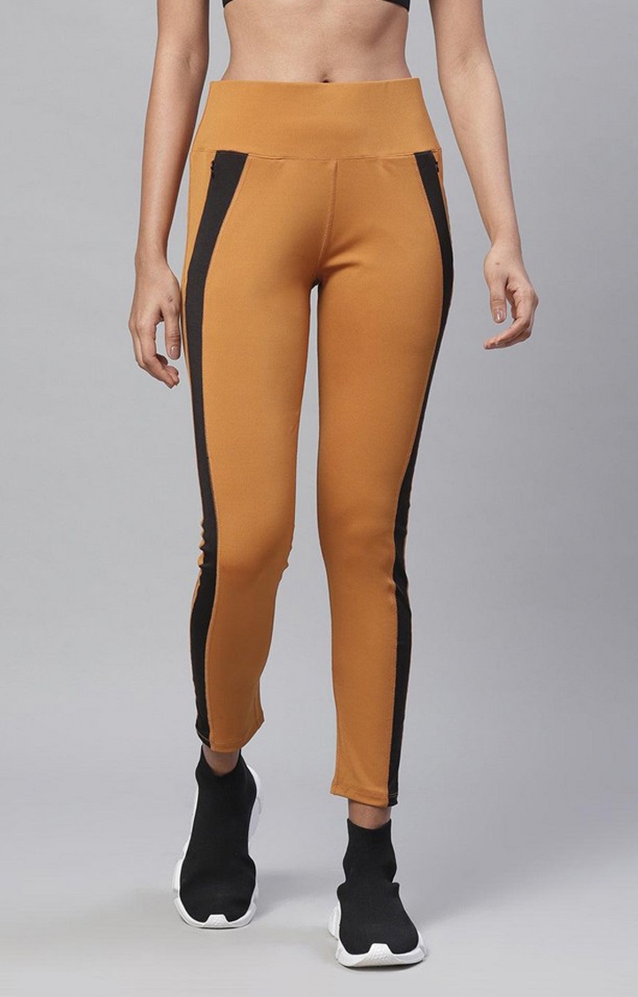 Women's  Yellow Solid Polyester Tights
