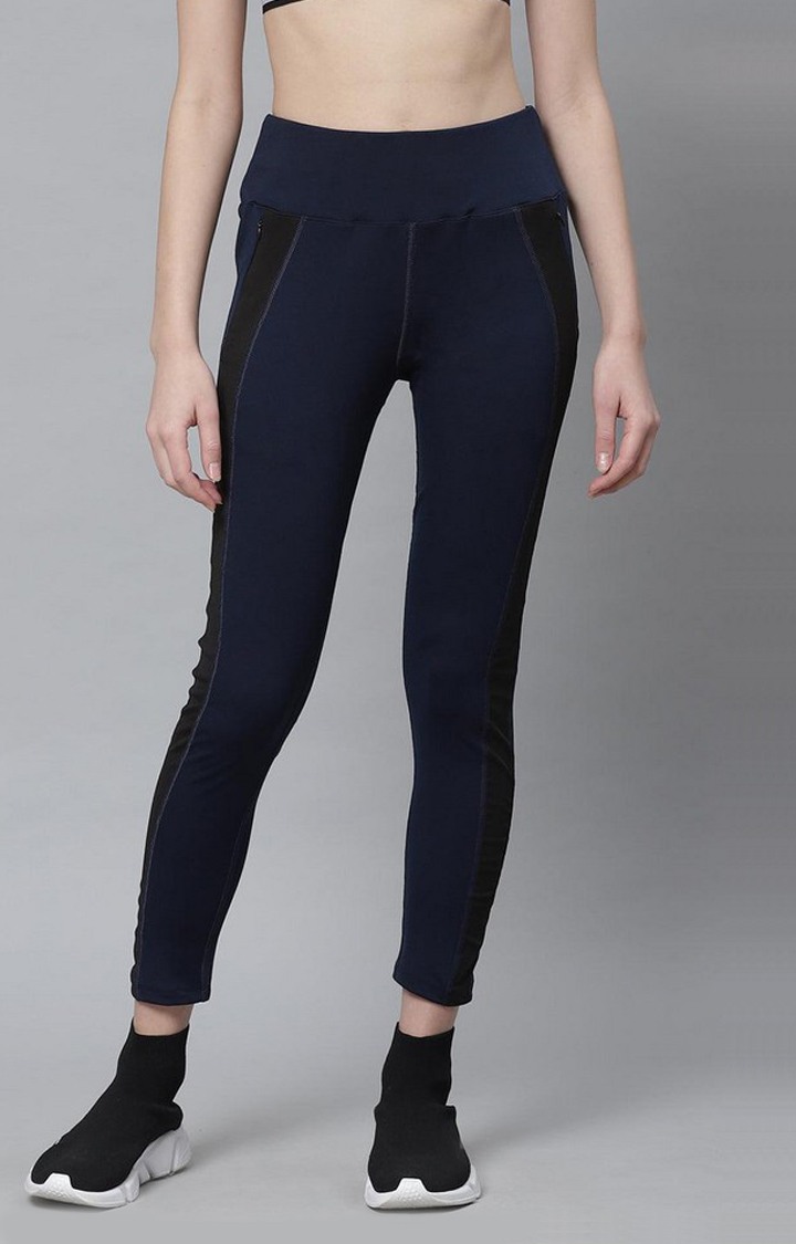 Women's  Blue Solid Polyester Tights