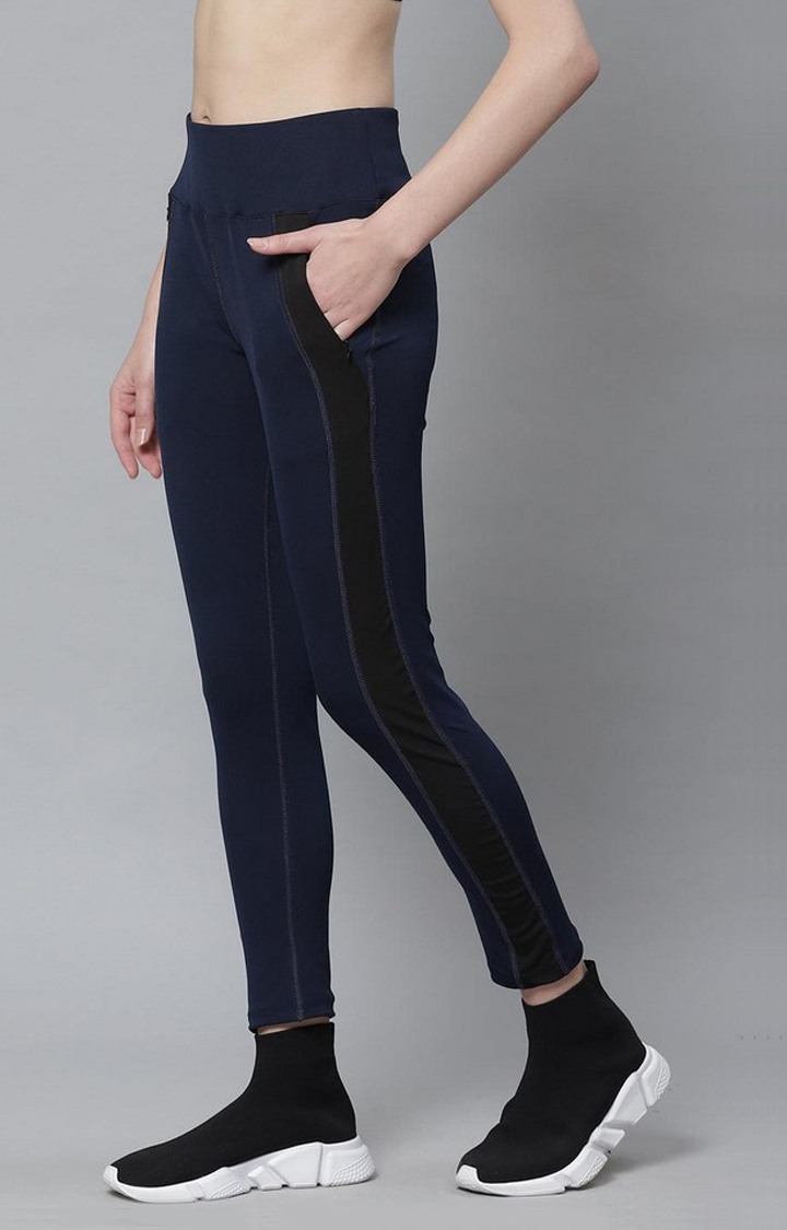 Women's  Blue Solid Polyester Tights