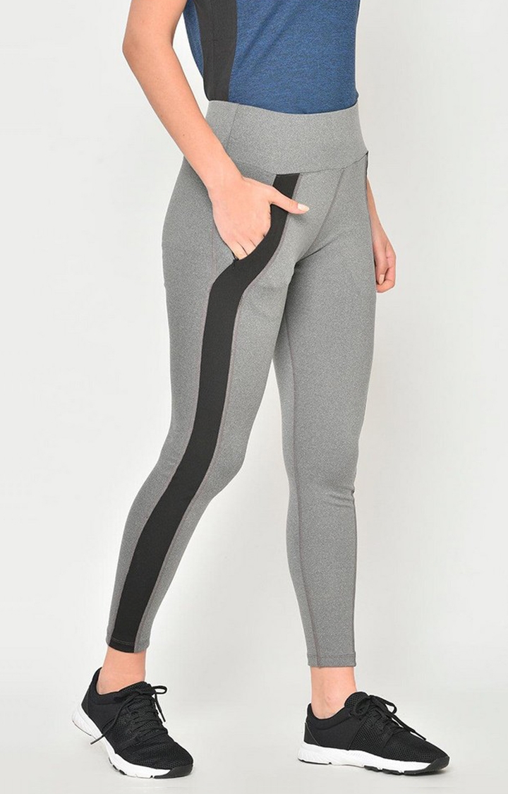 Women's Grey Solid Polyester Tights