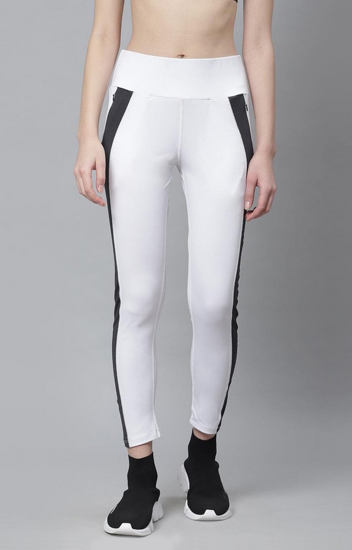CHKOKKO | Women's  White Solid Polyester Tights