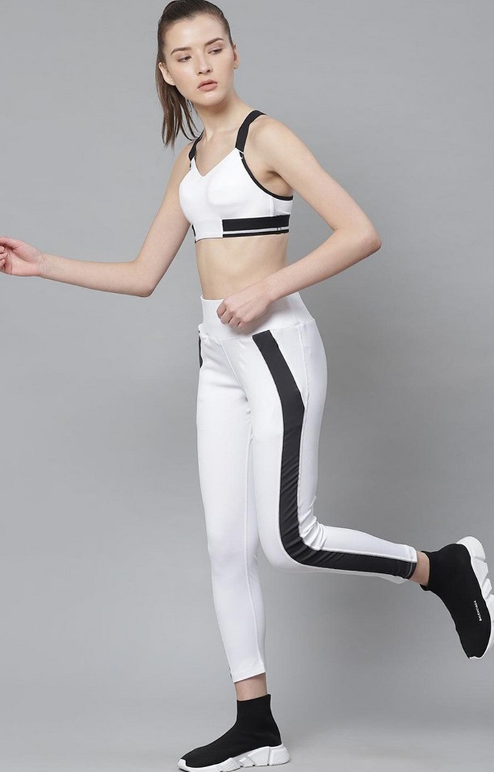 Women's  White Solid Polyester Tights