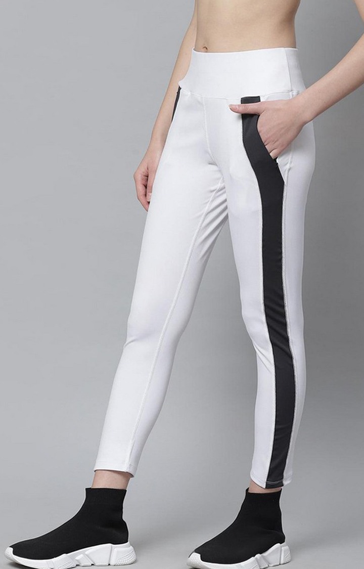 Women's  White Solid Polyester Tights